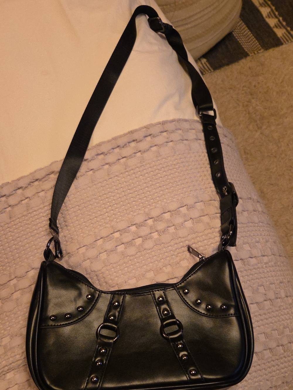Black Studded Shoulder Bag - Women's Handbag
